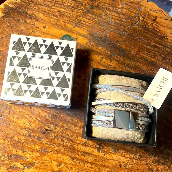 Nordstrom Jewelry - Nordstrom Saachi Blue Crystal Pearls Leather Wrap Bracelet